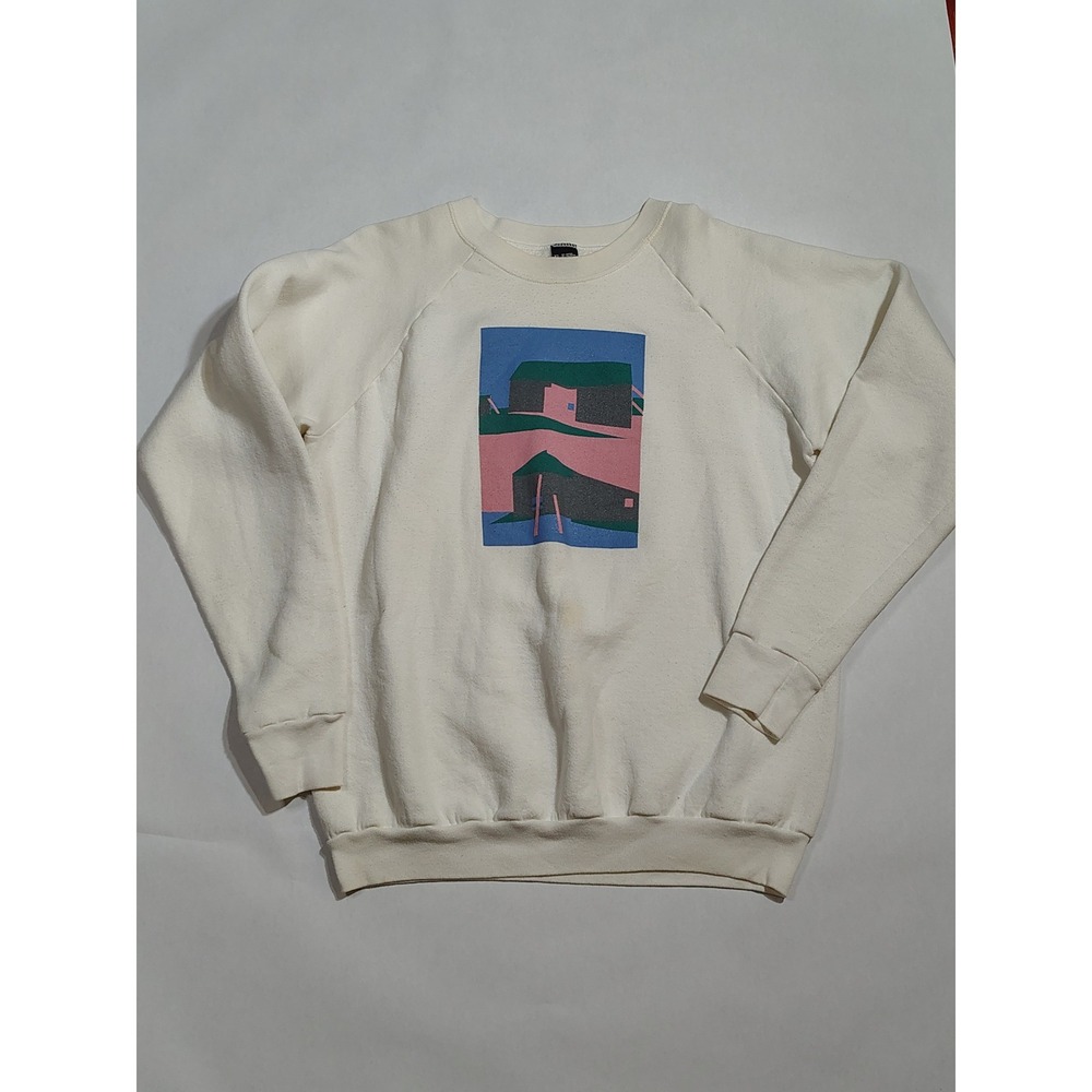 Vintage Screen Stars Abstract Graphic Sweatshirt XL White Made in USA Raglan